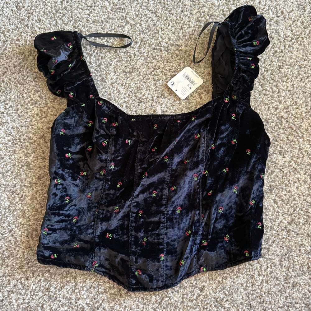 Free People Blue Bustier Ruffled Blouse